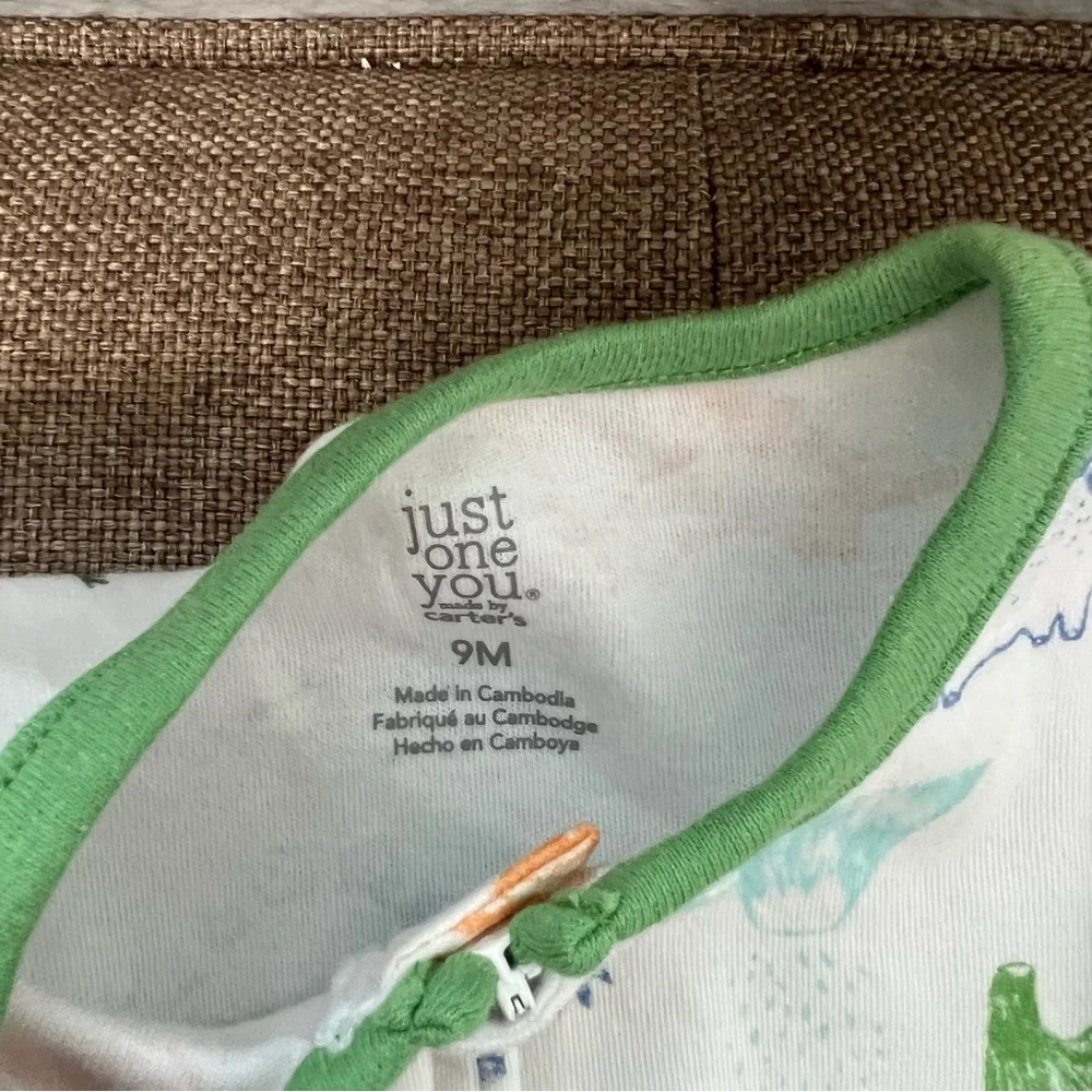 NWTCat And Jack Footed Pajamas Boys Little Brother Spell &  White Green Dinosaur